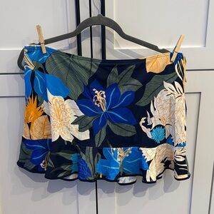 Lands' End Blue Floral Swim Skirt